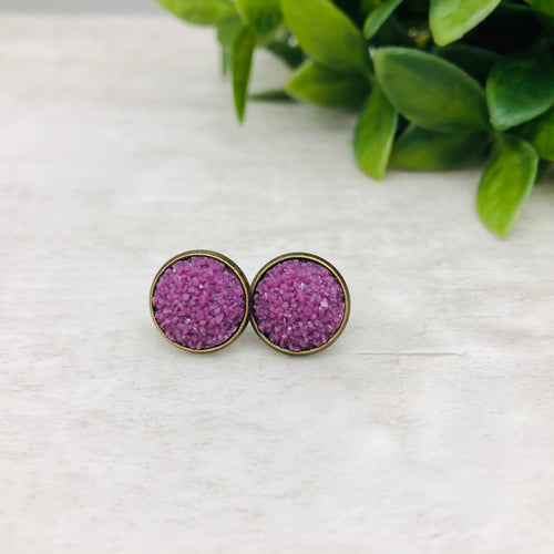Druzy Earrings / Dome / Purple 1
