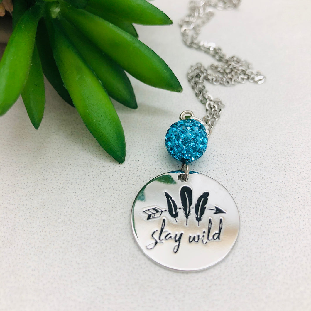 Stay Wild Feathers Coin Necklace