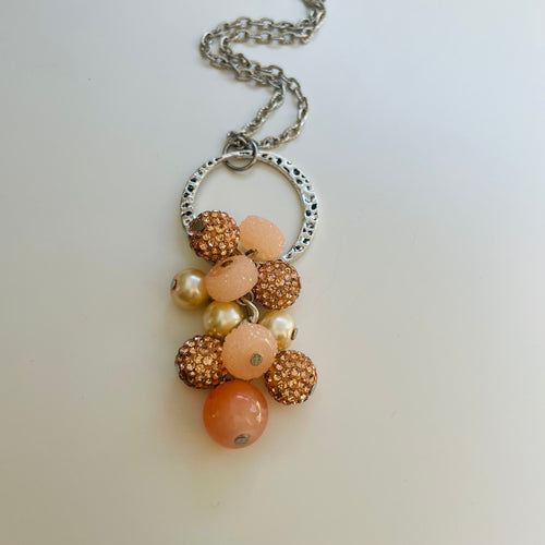 Cluster Necklace / Glitterball #27 / Rose gold peach