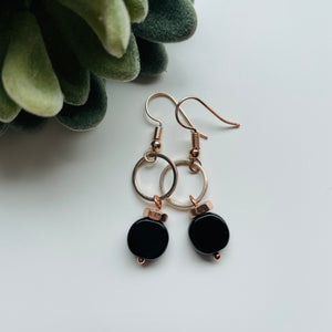 Earring / one of a kind #17 / rose gold black circle