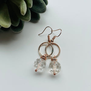 Earring / one of a kind #24 / rose gold clear faceted