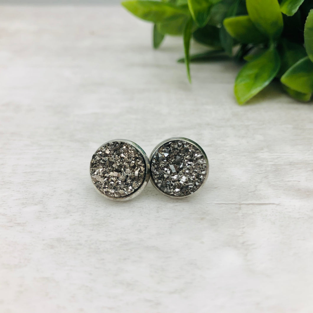 Druzy Earrings / Tall / Gunmetal