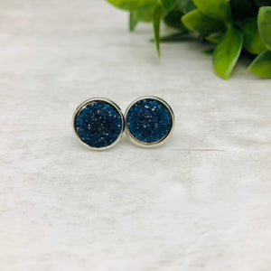 Druzy Earrings / Dome / Blue Navy