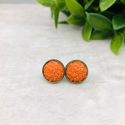 Druzy Earrings / Dome / Orange Rust