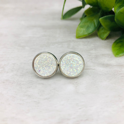 Druzy Earrings / Flat / White Aurora