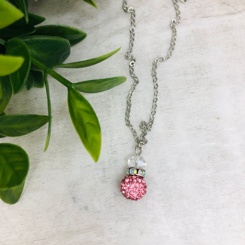 Glitterball Drop Necklace / Pink Baby