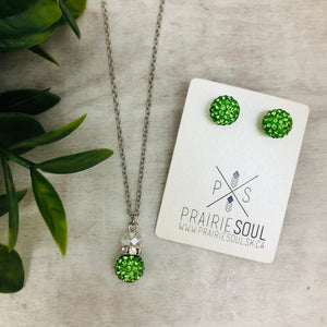 Glitterball Drop Necklace / Green Peridot