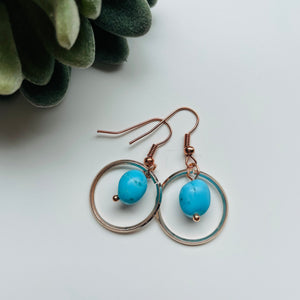 Earring / one of a kind #22 / rose gold turquoise stone