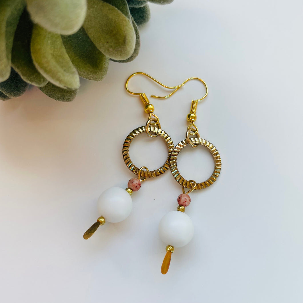 Earring / one of a kind #3 / gold matte white coral