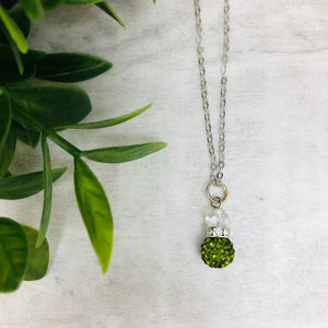 Glitterball Drop Necklace / Green Olive Dark