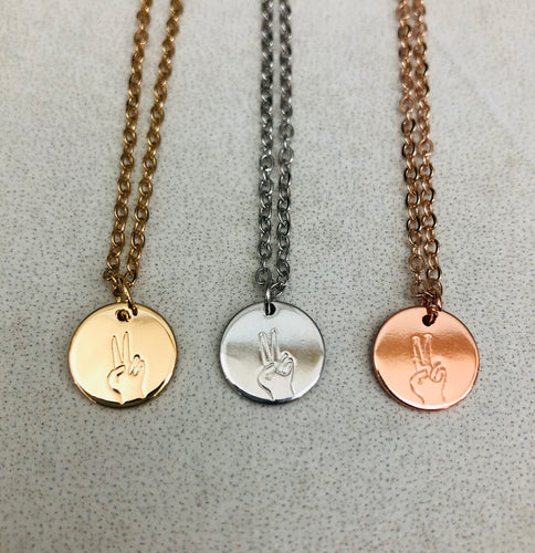 Hand Symbol Peace Coin Necklace