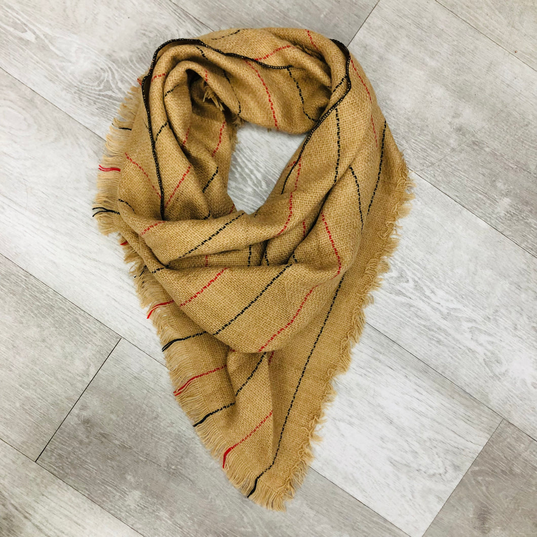Triangle Blanket Scarf / Brown Camel, Lines