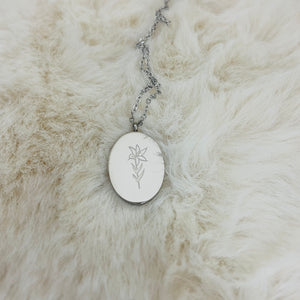 Birth Month Flower Necklace Stainless Steel