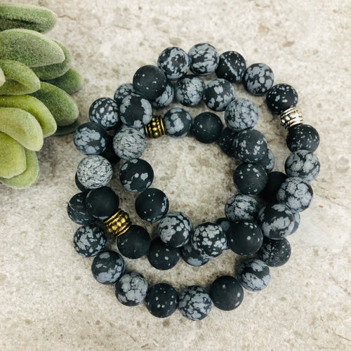 Stone Stacker Bracelet / Snowflake Obsidian Matte
