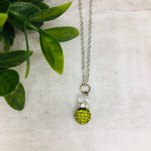 Glitterball Drop Necklace / Green Olive Light