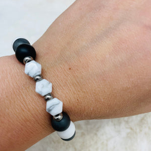 Stone Stacker Bracelet / Mix: Black, White, Grey