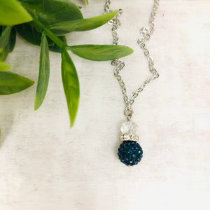 Glitterball Drop Necklace / Blue Navy