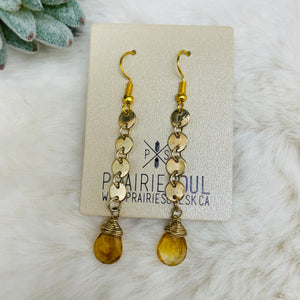 Earring / one of a kind #62 / gold circles amber