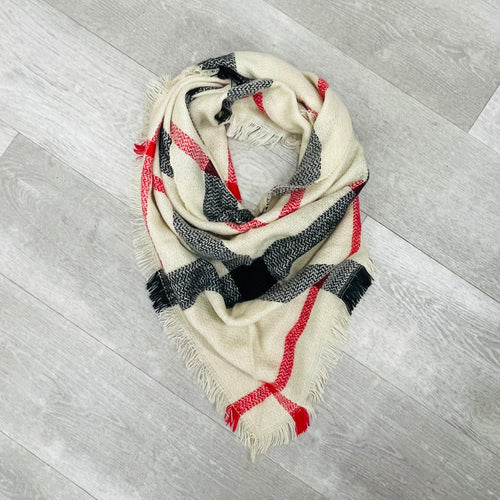 Triangle Blanket Scarf / Tan Red Black