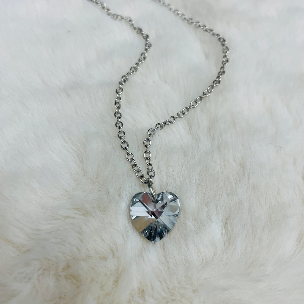 Necklace / Heart Silver Crystal