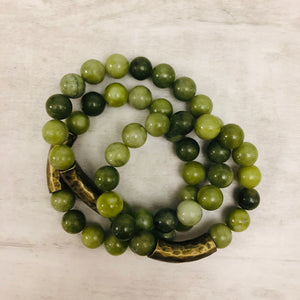 Stone Stacker Bracelet / Serpentine / Olive Green