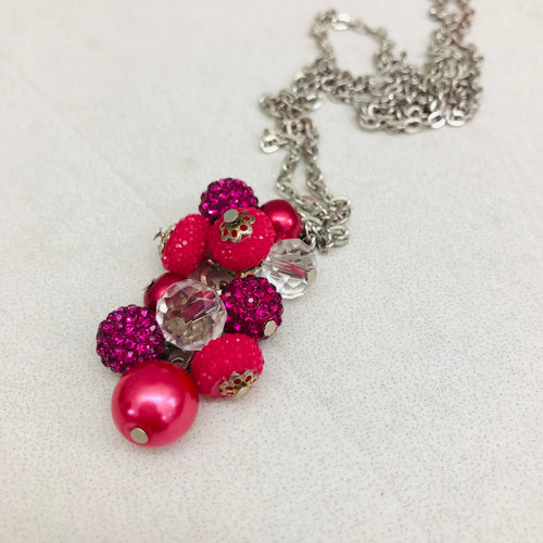 Cluster Necklace / Glitterball #11 / Hot pink