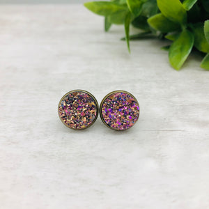 Druzy Earrings / Tall / Strawberry Sunset