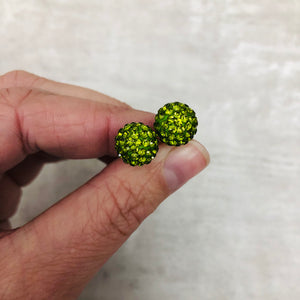 Glitterball Earrings - Green Olive