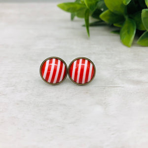 Druzy Earrings / Stripes / Red Candy Cane
