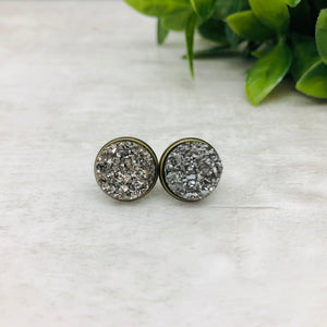 Druzy Earrings / Tall / Gunmetal