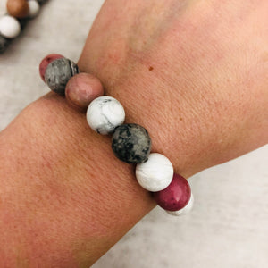 Stone Stacker Bracelet / Mix: pink, white, grey