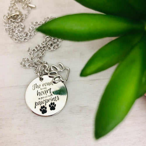 The Road to my Heart is Paved with Pawprints Coin Necklace