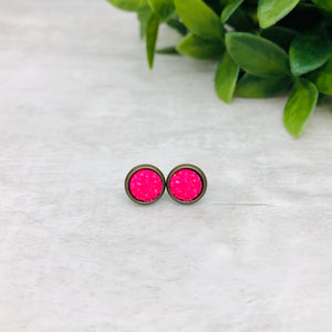Druzy Earrings / Dome / Pink Neon