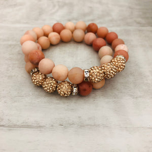 Stone Stacker Bracelet / Fuzzy Peach with Rose Gold