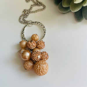 Cluster Necklace / glitterball #2 / rose gold champagne Pearl on silver