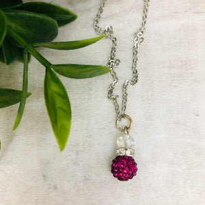 Glitterball Drop Necklace / Hot Pink