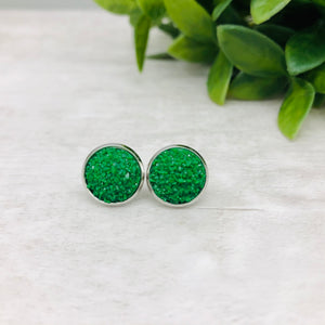 Druzy Earrings / Dome / Green Fern